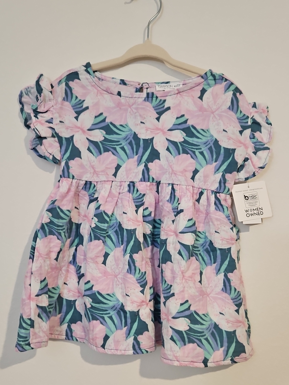 Toddler Floral Short Sleeve Dress in Pink & Blue